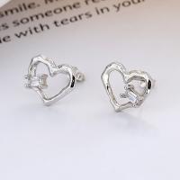 925 Sterling Silver Stud Earrings, Heart, plated, fashion jewelry & for woman & with rhinestone, more colors for choice, nickel, lead & cadmium free, 14mm, Sold By Pair