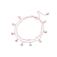 Zinc Alloy Anklet with 2.36inch extender chain rose gold color plated Double Layer & micro pave cubic zirconia & for woman rose gold color nickel lead & cadmium free Length Approx 8.66 Inch Sold By PC