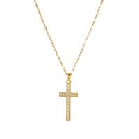 Tibetan Style Jewelry Necklace, with 2.36inch extender chain, Cross, KC gold color plated, fashion jewelry & for woman & with rhinestone, golden, nickel, lead & cadmium free, 37x15mm, Sold Per Approx 15.75 Inch Strand