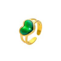 Stainless Steel Finger Ring 304 Stainless Steel with Emerald Heart plated fashion jewelry & for woman golden Sold By PC