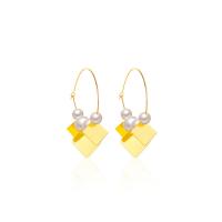 Tibetan Style Drop Earrings, with Plastic Pearl, gold color plated, fashion jewelry & for woman, golden, nickel, lead & cadmium free, 58mm, Sold By Pair