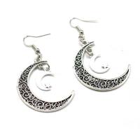 Tibetan Style Drop Earrings, Moon and Star, plated, fashion jewelry & for woman, nickel, lead & cadmium free, 61x30x1.50mm, Sold By Pair
