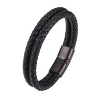 PU Leather Cord Bracelets with 316L Stainless Steel Vacuum Ion Plating Double Layer & for man Length 21 cm Sold By PC