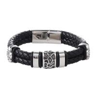 PU Leather Cord Bracelets with 316L Stainless Steel polished Double Layer & for man Sold By PC