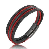 PU Leather Cord Bracelets, with 316L Stainless Steel, Vacuum Ion Plating, multilayer & different length for choice & for man, more colors for choice, Sold By PC