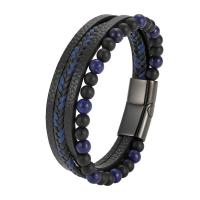 PU Leather Cord Bracelets with Natural Stone & 316L Stainless Steel Vacuum Ion Plating multilayer & for man Sold By PC