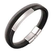 PU Leather Cord Bracelets, with 316L Stainless Steel, Vacuum Ion Plating, different length for choice & for man, more colors for choice, Sold By PC