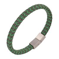 PU Leather Cord Bracelets with 316L Stainless Steel Vacuum Ion Plating for man Length 20.5 cm Sold By PC
