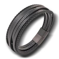PU Leather Cord Bracelets with 316L Stainless Steel Vacuum Ion Plating multilayer & for man Sold By PC