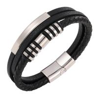 Bracelets cordon PU, cuir PU, avec acier inoxydable 316L, longueur différente pour le choix & pour homme, plus de couleurs à choisir, Vendu par PC