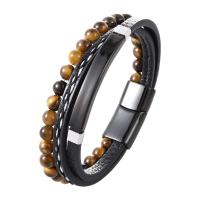 PU Leather Cord Bracelets with Natural Stone & 316L Stainless Steel Vacuum Ion Plating for man Length 20.5 cm Sold By PC