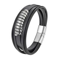 PU Leather Cord Bracelets with 316L Stainless Steel multilayer & for man Sold By PC
