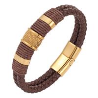 PU Leather Cord Bracelets, with 316L Stainless Steel, Vacuum Ion Plating, different length for choice & for man, more colors for choice, Sold By PC