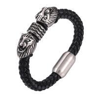 Bracelets cordon PU, cuir PU, avec acier inoxydable 316L, lion, longueur différente pour le choix & pour homme, plus de couleurs à choisir, Vendu par PC