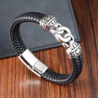 PU Leather Cord Bracelets, with 304 Stainless Steel, vintage & for man, black, Sold By PC