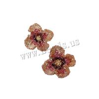 Brass Stud Earring Flower gold color plated fashion jewelry & micro pave cubic zirconia & for woman mixed colors nickel lead & cadmium free Sold By Pair