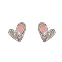 Cubic Zirconia Micro Pave Brass Earring Copper Alloy Heart platinum plated fashion jewelry & micro pave cubic zirconia & for woman mixed colors Sold By Pair