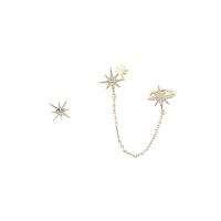 asymmetrische Ohrringe, Kupferlegierung, Acht Point Star, vergoldet, Modeschmuck & Micro pave Zirkonia & für Frau, weiß, 80x14mm, verkauft von Paar