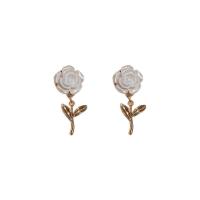 Brass Stud Earring, Copper Alloy, with Acrylic, Flower, real gold plated, fashion jewelry & for woman, mixed colors, 35mm, Sold By Pair
