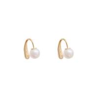 Fashion Earring Cuff and Wraps Copper Alloy with Plastic Pearl real gold plated fashion jewelry & for woman white Sold By Pair