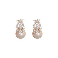 Cubic Zirconia Micro Pave Brass Earring, Copper Alloy, with Plastic Pearl, real gold plated, fashion jewelry & micro pave cubic zirconia & for woman, nickel, lead & cadmium free, 20x11mm, Sold By Pair