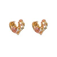 Cubic Zirconia Micro Pave Brass Earring Copper Alloy Heart real gold plated fashion jewelry & micro pave cubic zirconia & for woman nickel lead & cadmium free Sold By Pair