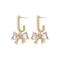 Cubic Zirconia Micro Pave Brass Earring, Copper Alloy, Bowknot, real gold plated, fashion jewelry & micro pave cubic zirconia & for woman, nickel, lead & cadmium free, 27x13mm, Sold By Pair