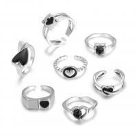 Cink Alloy Ring Set, Cink ötvözet, Szív, galvanizált, 7 darab & divat ékszerek & a nő, nikkel, ólom és kadmium mentes, Által értékesített Set