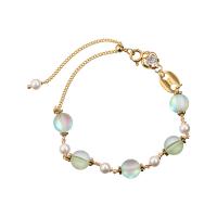 Crystal Bracelet, with Plastic Pearl & Brass, with 4.1inch extender chain, gold color plated, micro pave cubic zirconia & for woman, Length:Approx 5.1 Inch, Sold By PC