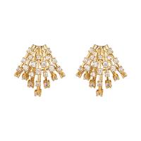 Brass Tassel Earring 18K gold plated micro pave cubic zirconia & for woman Sold By Pair