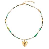 Brass Necklace, with Natural Stone & Crystal, with 2inch extender chain, Heart, gold color plated, fashion jewelry & for woman, Length:Approx 15.7 Inch, Sold By PC