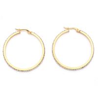 304 Stainless Steel Hoop Earring, Donut, real gold plated, for woman & with rhinestone, 46x42mm, Sold By Pair