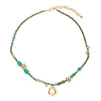 Pedra natural colar, with cobre, with 2inch extender chain, Flor, cromado de cor dourada, joias de moda & para mulher, comprimento Aprox 16.1 inchaltura, vendido por PC