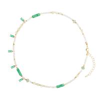 Messing Halskette, mit Naturstein, mit Verlängerungskettchen von 2inch, vergoldet, Modeschmuck & Micro pave Zirkonia & für Frau, Länge:ca. 15.7 ZollInch, verkauft von PC