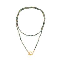 Brass Necklace with Natural Stone real gold plated Double Layer & fashion jewelry & for woman Length Approx 32.3 Inch Sold By PC