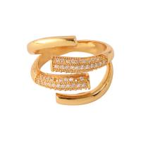 Латунь Манжеты палец кольцо, 18K золотым напылением, регулируемый & инкрустированное микро кубического циркония & Женский, размер:6-8, продается PC