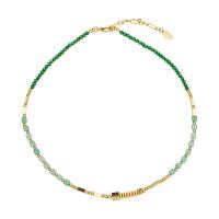 laiton collier, avec aventurine vert, avec 2inch chaînes de rallonge, Plaqué d'or, bijoux de mode & pour femme, Longueur:Environ 16.1 pouce, Vendu par PC