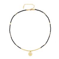 304 Stainless Steel Necklace, with Black Spinel, with 2inch extender chain, Evil Eye, real gold plated, fashion jewelry & for woman & with rhinestone, Length:Approx 15.7 Inch, Sold By PC