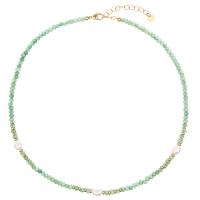 Green Aventurine Necklace with Titanium Steel & Freshwater Pearl with 2inch extender chain real gold plated fashion jewelry & for woman Length Approx 16.9 Inch Sold By PC