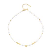 laiton collier, avec perle de verre, avec 2inch chaînes de rallonge, Plaqué d'or, bijoux de mode & pour femme, Longueur:Environ 15.5 pouce, Vendu par PC