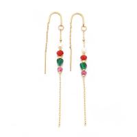 304 Stainless Steel Thread Through Earrings with Natural Stone real gold plated fashion jewelry & for woman Sold By PC