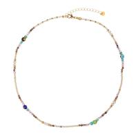 Titanium Steel Necklace, with Natural Stone, with 2inch extender chain, real gold plated, Bohemian style & for woman, Length:Approx 18.9 Inch, Sold By PC