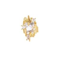 Mosiądz Kolczyk ze sztyftem, Wzór geometryczny, Platerowane prawdziwym złotem, biżuteria moda & dla kobiety & z sześcienną cyrkonią, 14x24mm, sprzedane przez PC