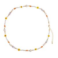 Messing Halskette, mit Naturstein, mit Verlängerungskettchen von 2inch, Blume, vergoldet, Modeschmuck & für Frau, Länge:ca. 17.7 ZollInch, verkauft von PC
