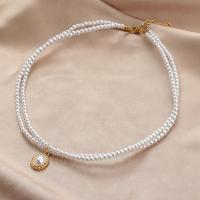 Zinc Alloy Jewelry Necklace with Plastic Pearl with 5cm extender chain fashion jewelry & multilayer & for woman white nickel lead & cadmium free Length Approx 35 cm Sold By PC