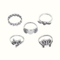 Juego de anillos de aleación de zinc, chapado en color de plata, 5 piezas & Ajustable & Joyería & para mujer, libre de níquel, plomo & cadmio, Vendido por Set