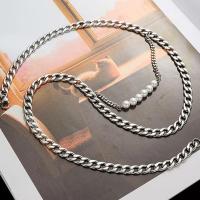 Zinklegierung Schmuck Halskette, mit Kunststoff Perlen, silberfarben plattiert, Doppelschicht & Modeschmuck & für den Menschen, frei von Nickel, Blei & Kadmium, Länge:ca. 40-50 cm, verkauft von PC