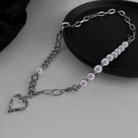 Collar de Aleación de Zinc, con Perlas plásticas, chapado en color de plata, Joyería & unisexo, libre de níquel, plomo & cadmio, longitud:aproximado 45 cm, Vendido por UD