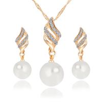 Zinc Alloy Jewelry Sets Stud Earring & necklace with Plastic Pearl plated 2 pieces & fashion jewelry & for woman & with rhinestone nickel lead & cadmium free Length Approx 40 cm Sold By Set