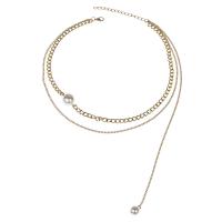 Zinc Alloy Jewelry Necklace with Plastic Pearl with 7cm extender chain gold color plated Double Layer & fashion jewelry & for woman nickel lead & cadmium free Length Approx 39 cm Approx 42 cm Sold By PC